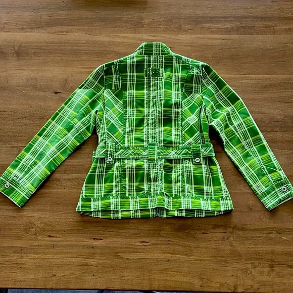 Point Zero Green Plaid Spring-Fall Jacket with Belt - Picture 4 of 5